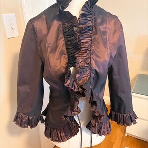 Vera Mont Plum Satin Ruffle-Trim Blazer